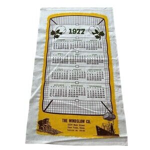 Vtg Linen Kitchen Towel Calendar 1977 Advertising Cotton Gin Ship 28 x 17